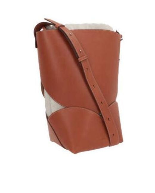 Jil Sander Brown Logo Embossed Drawstring Bucket Bag