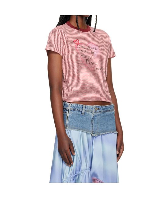 ANDERSSON BELL Pink Heart-Shaped Striped T-Shirt
