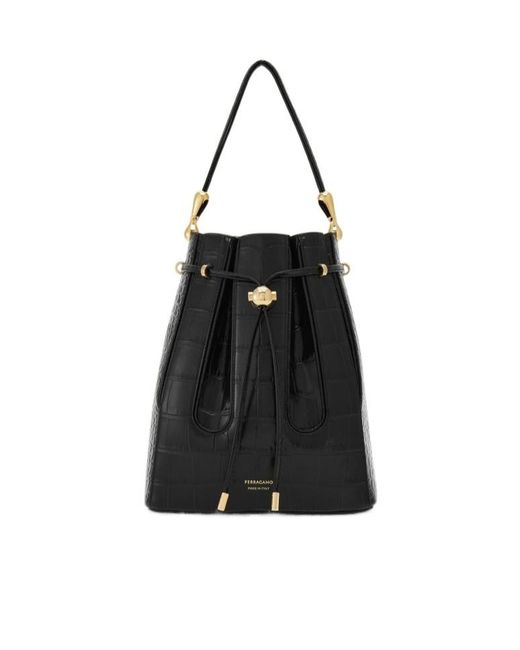 Ferragamo Black Drawstring Shoulder Bag