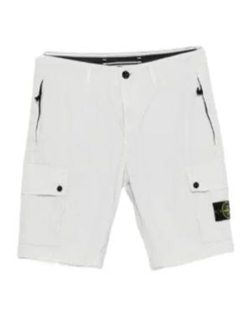 Stone Island White Logo-Patch Cargo Shorts for men