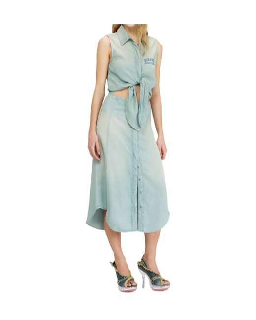 DIESEL Blue De-Susy- Tie-Waist Midi Dress