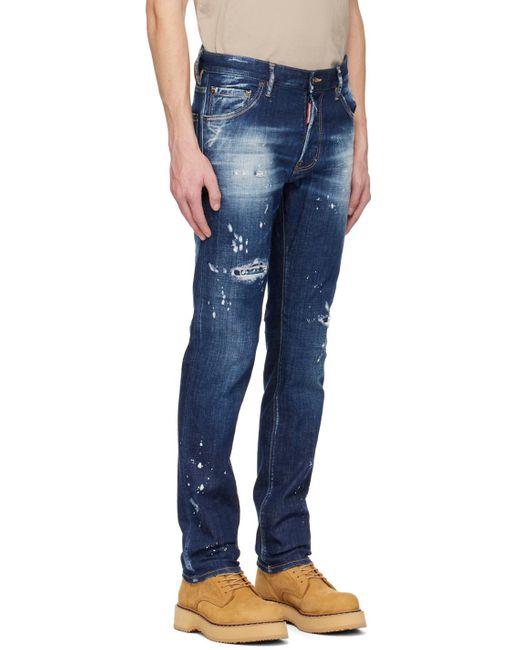 DSquared² Blue Distressed Skinny Jeans for men