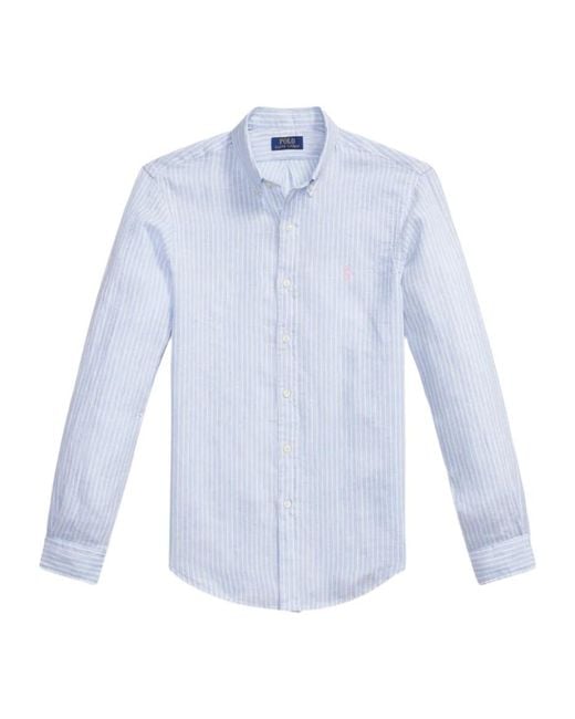 Polo Ralph Lauren Blue Logo Embroidered Striped Shirt for men