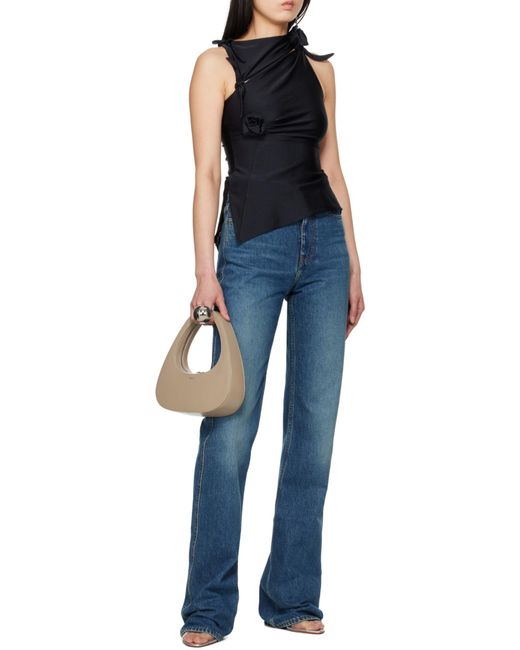 Coperni Black Sleeveless Satin Top With Floral Appliqué