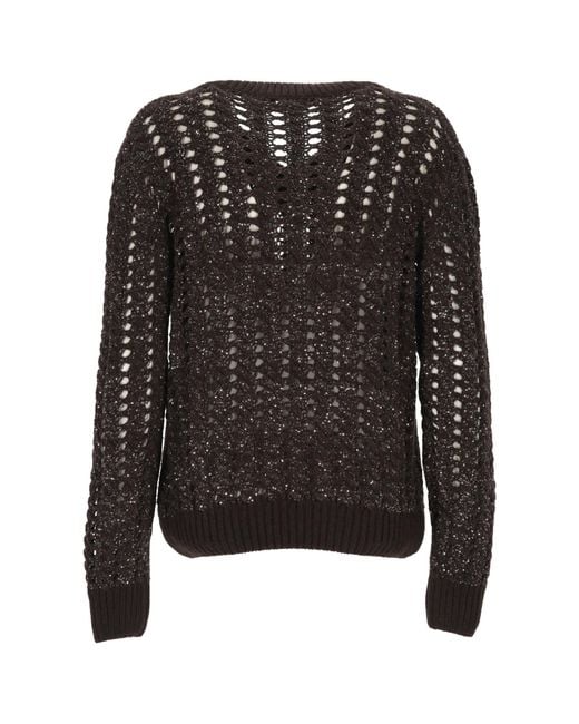 D.exterior Black Open Knit V-Neck Knitted Sweater