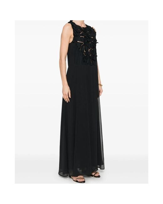 Forte_forte Black Flower Embroidery Detail Long Dress