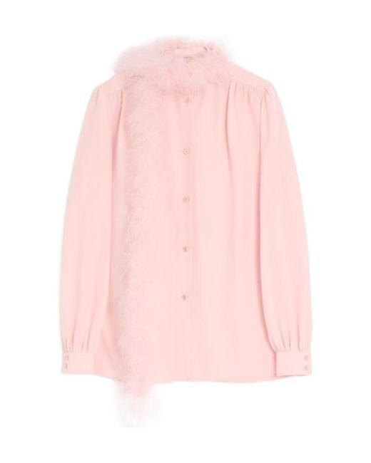 Valentino Pink Crepe De Chine Shirt With Feathers