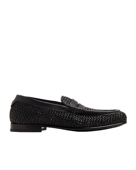 Dolce & Gabbana Black Logo Lettering Interwoven Penny Loafers for men