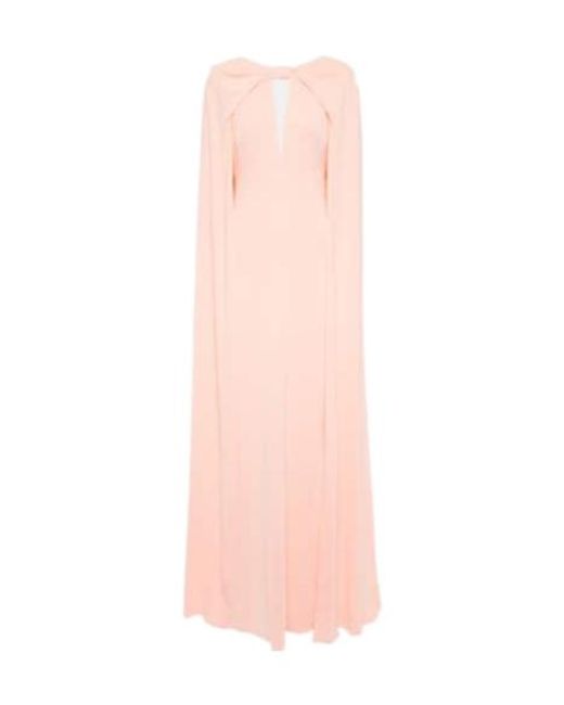 Monique Lhuillier Pink Caped Keyhole Satin Gown