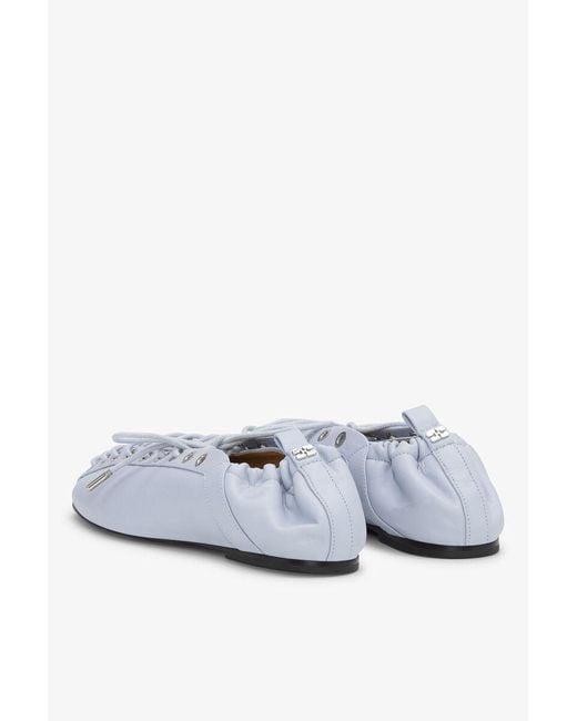 Ganni White Lace-Up Ballerinas