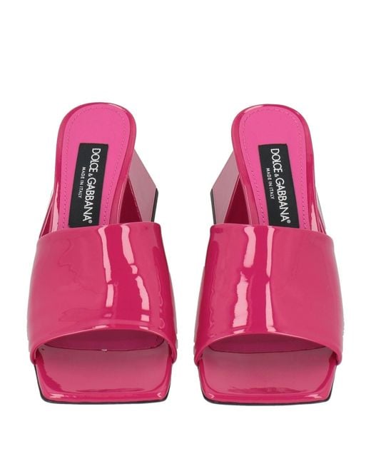 Dolce & Gabbana Pink Patent Leather Square-Toe Slippers