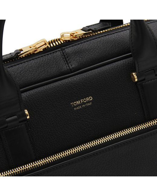 Tom Ford Black Logo Printed Zipped Briefcase for men
