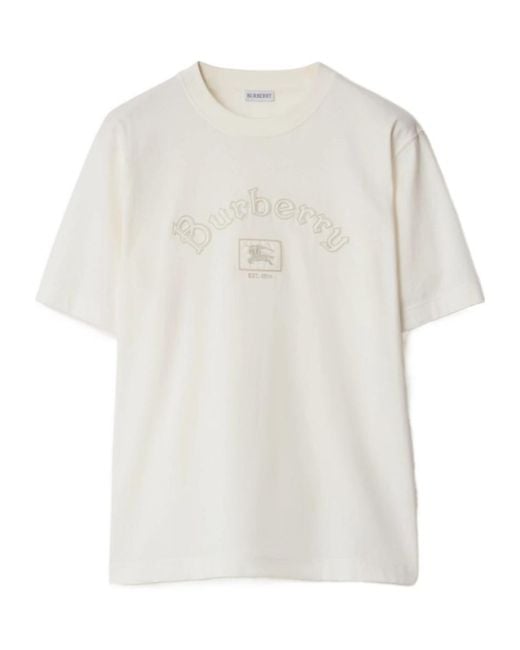 Burberry White Logo Printed Crewneck T-Shirt for men