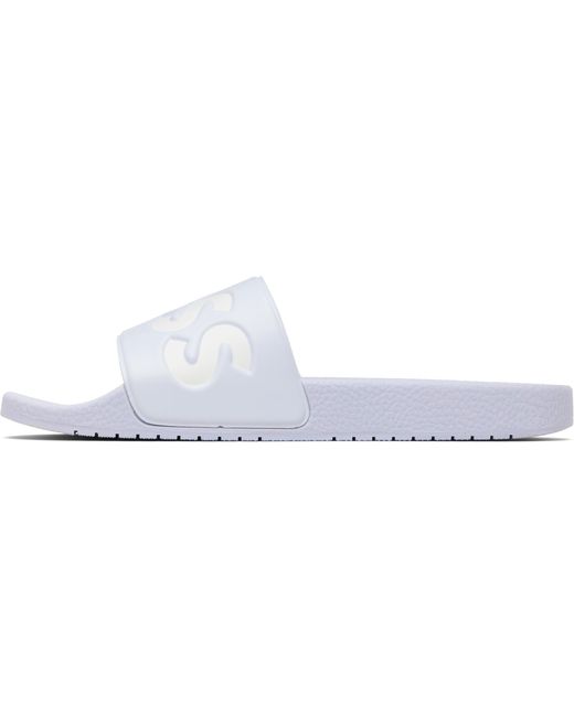 Boss White Large Logo Detail Slippers for men