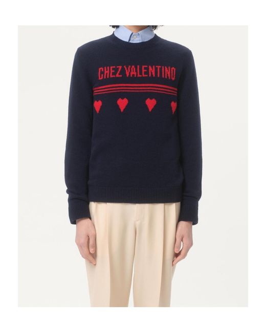 Valentino Blue Heart Motif Crewneck Sweater for men