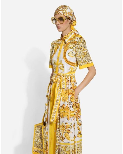 Dolce & Gabbana Metallic Majolica Printed Poplin Midi Shirt Dress