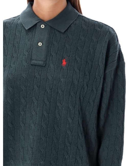 Polo Ralph Lauren Blue Pony Embroidered Cable-Knit Polo Shirt