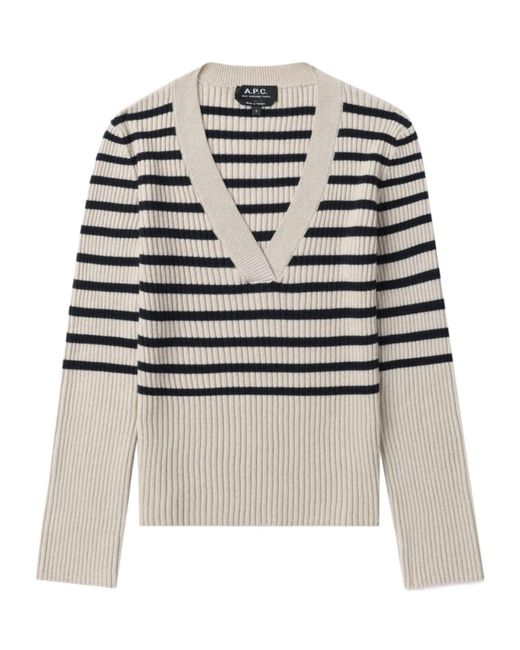 A.P.C. White Striped Ribbed-Knit Jumper