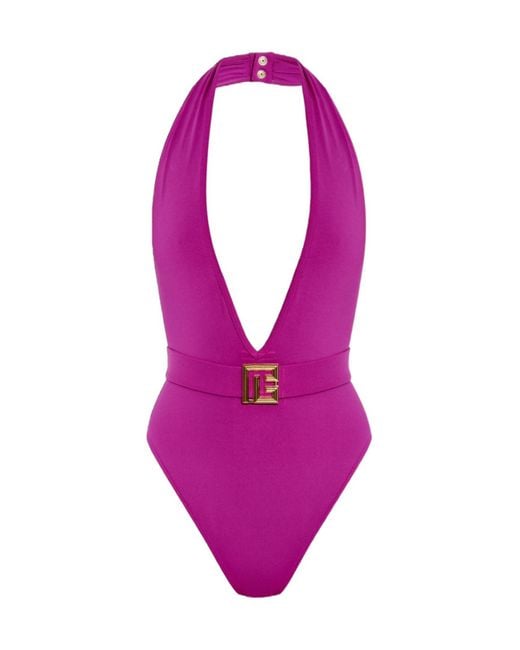 Balmain Pink Belted Swimsuit