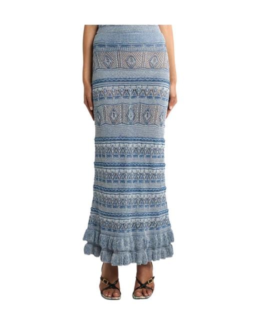 Etro Blue Ruffled Maxi Skirt