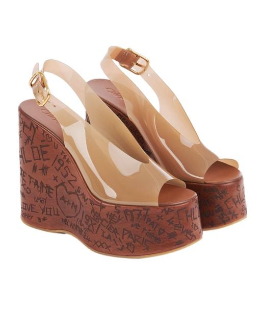 Chloé Brown Round Toe High Heel Sandals