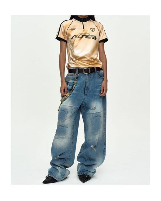 ANDERSSON BELL Metallic Printed Football Zipper T-Shirt