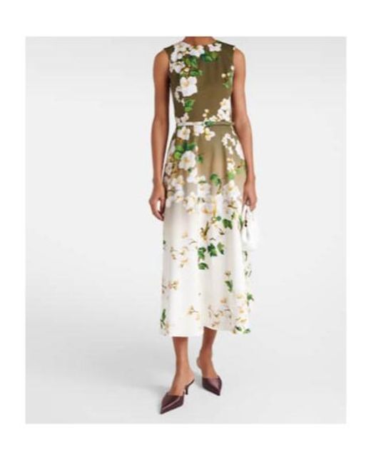 Oscar de la Renta White Floral Ombré Cotton-Blend Cocktail Dress