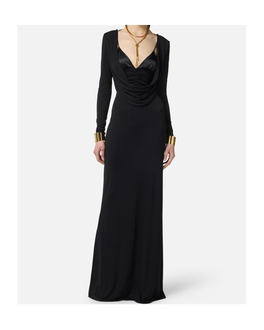 Elisabetta Franchi Black Draped Long-Sleeve Dress