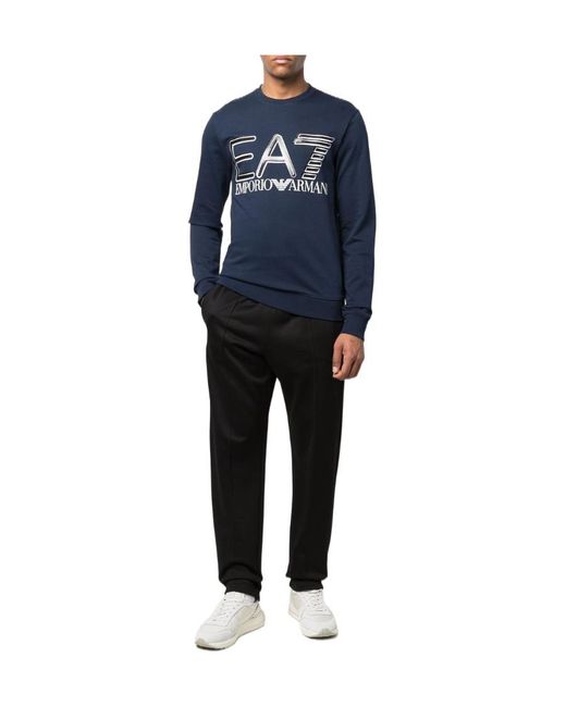EA7 Blue Logo-Print Crew-Neck Sweatshirt for men