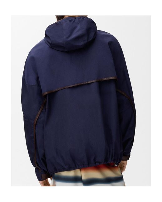 Loewe Blue Leather-Trimmed Hooded Jacket for men