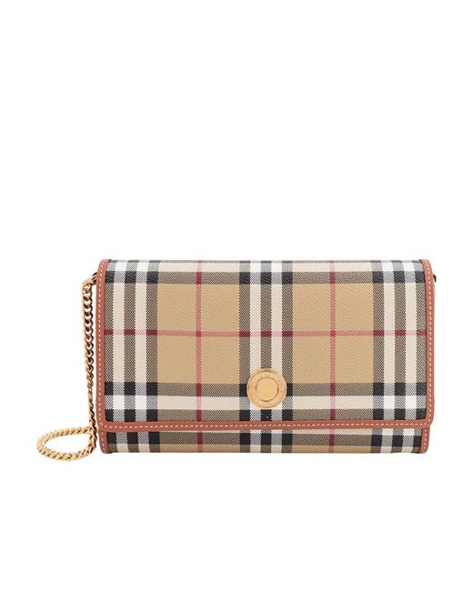 Burberry Natural Checked Fold-Over Crossbody Bag