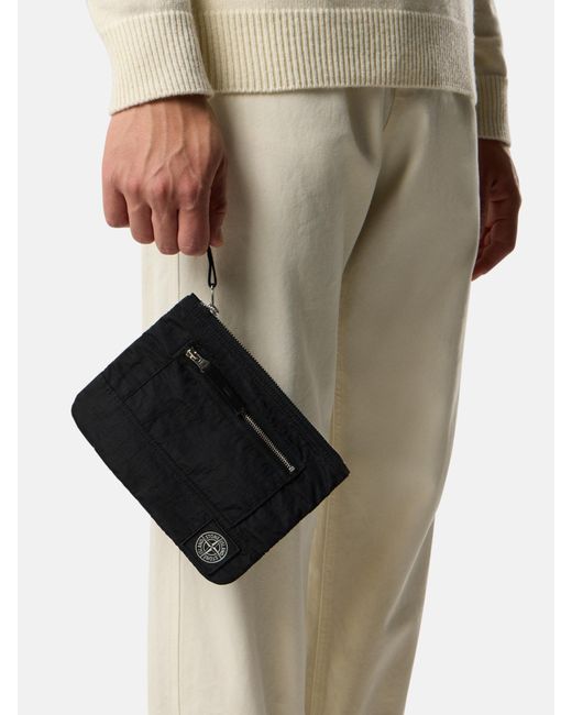 Stone Island Black Logo Patch Pouch Bag for men