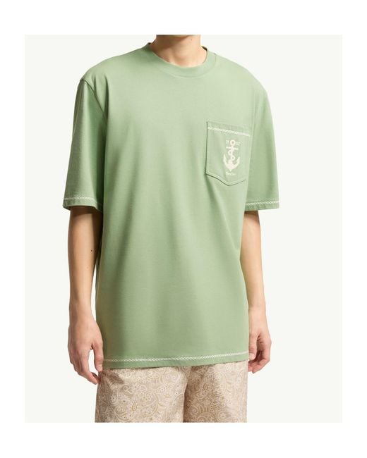 Moncler Green Embroidered Anchor Cotton T-Shirt for men