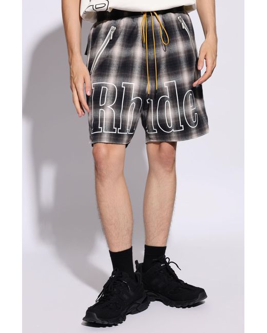 Rhude Black Plaid Logo Short Pants For for men