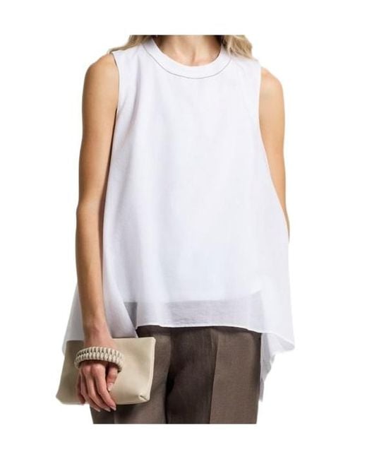 Peserico White Asymmetric Embellished Sleeveless Top