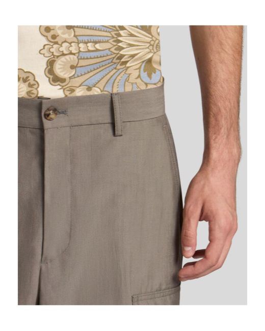 Etro Gray Logo-Patch Cargo Trousers for men