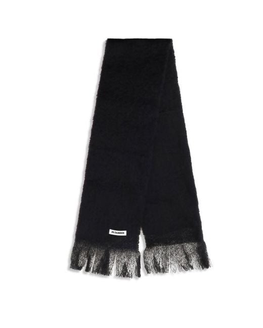 Jil Sander Black Brushed Logo Patch Scarf