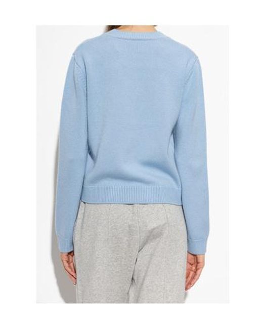 Casablanca Blue Logo Embroidered Cropped Knit Sweater
