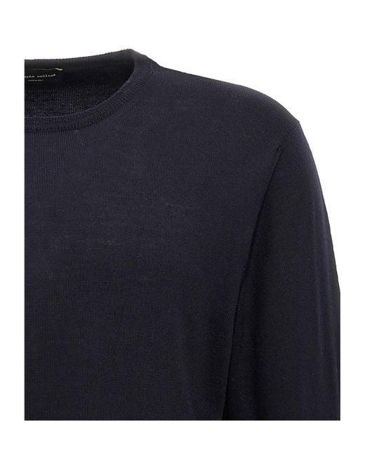 Roberto Collina Blue Ribbed Round-Neck Sweater for men