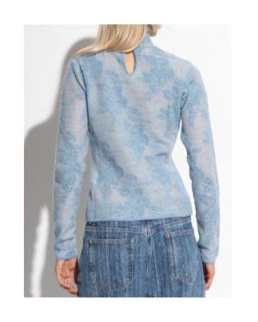 Ganni Blue Sheer Turtleneck Knitted Top