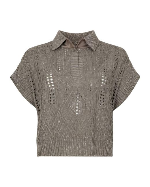 D.exterior Gray Button-Up Knit Sweater