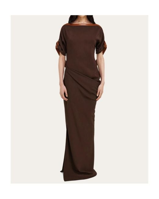 Ferragamo Brown Long Viscose Dress