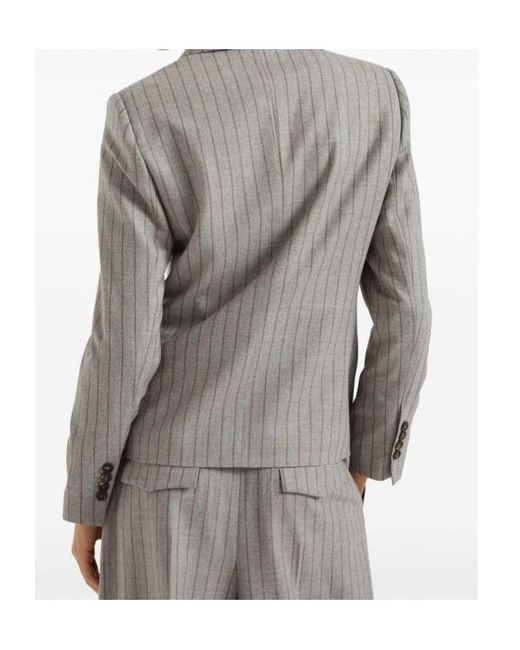 Brunello Cucinelli Gray Pinstripe Double-Breasted Blazer