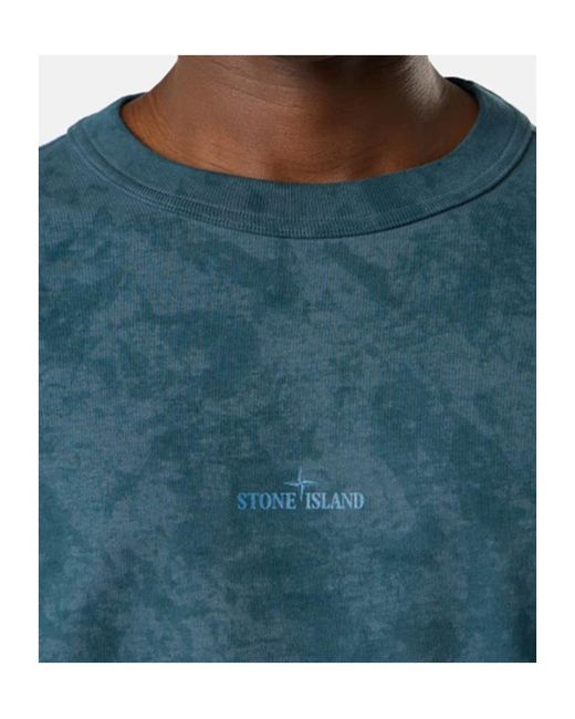 Stone Island Blue Long-Sleeve Graphic T-Shirt for men