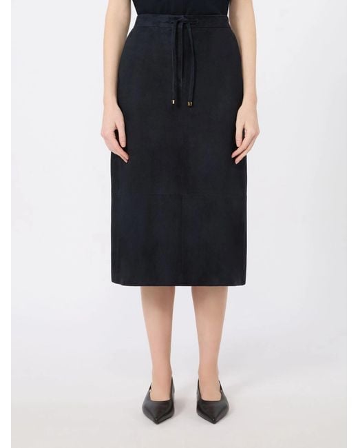 Max Mara Blue Suede Midi Skirt