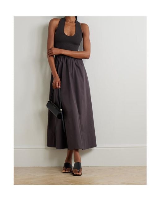 St. Agni Black Ribbed-Knit And Cotton-Poplin Midi Dress