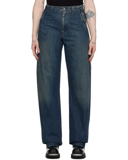MM6 by Maison Margiela Blue Zip-Detailed Wide-Leg Jeans for men