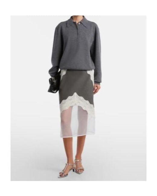 Jil Sander Gray Lace-Trimmed Wool Midi Skirt