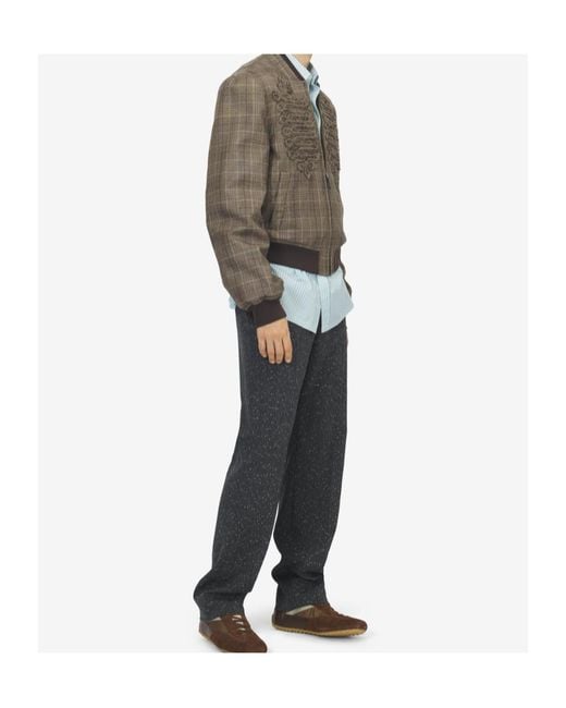 McQueen Gray Embroidered Check Bomber Jacket for men