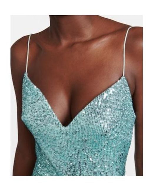 Monique Lhuillier Blue Sequined Midi Dress